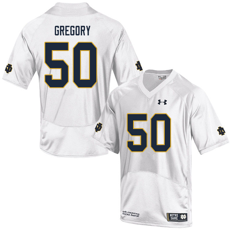 Men's NCAA Notre Dame Fighting Irish #50 Reed Gregory Stitched College Under Armour Authentic White Football Jersey GM10Q51QY